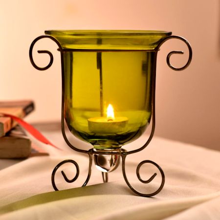 Handmade Glass Tea Light Candle Holders in Yellowish Shade